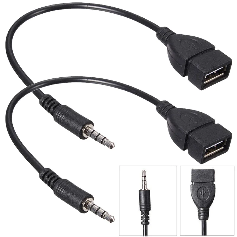 1/2Pcs 3.5mm Black Car AUX Audio Cable To USB Audio Cable Car Electronics USB Headphone Converter for Play Music Car Audio Cable