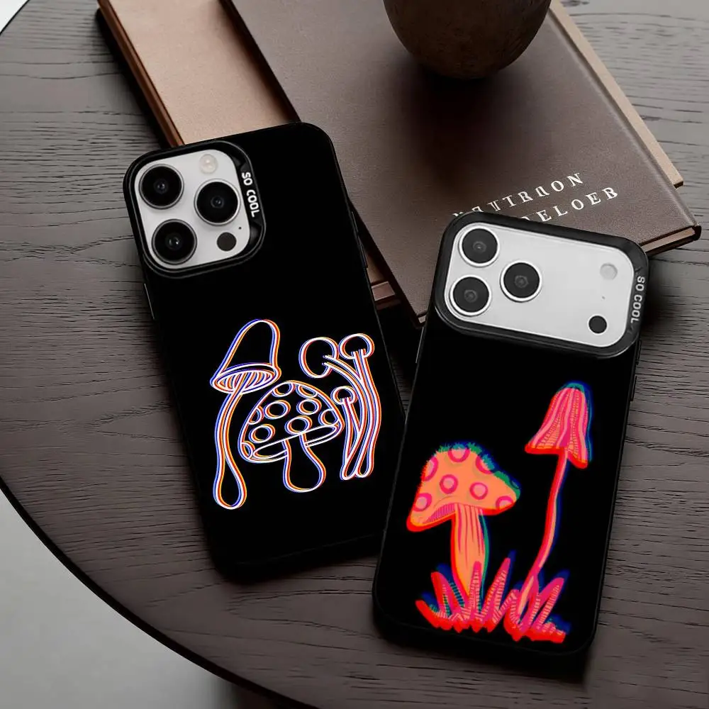 

T-Trippy Psychedelic Mushrooms Phone Case For iPhone17,16,15,14,13,12,11 Plus,Pro Max Black Candy silver phone case