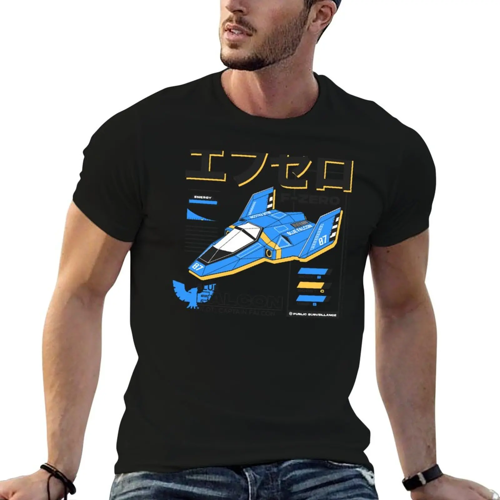 

BLUE FALCON T-Shirt graphic tee shirt anime tshirt Short sleeve tee fitted t shirts for men