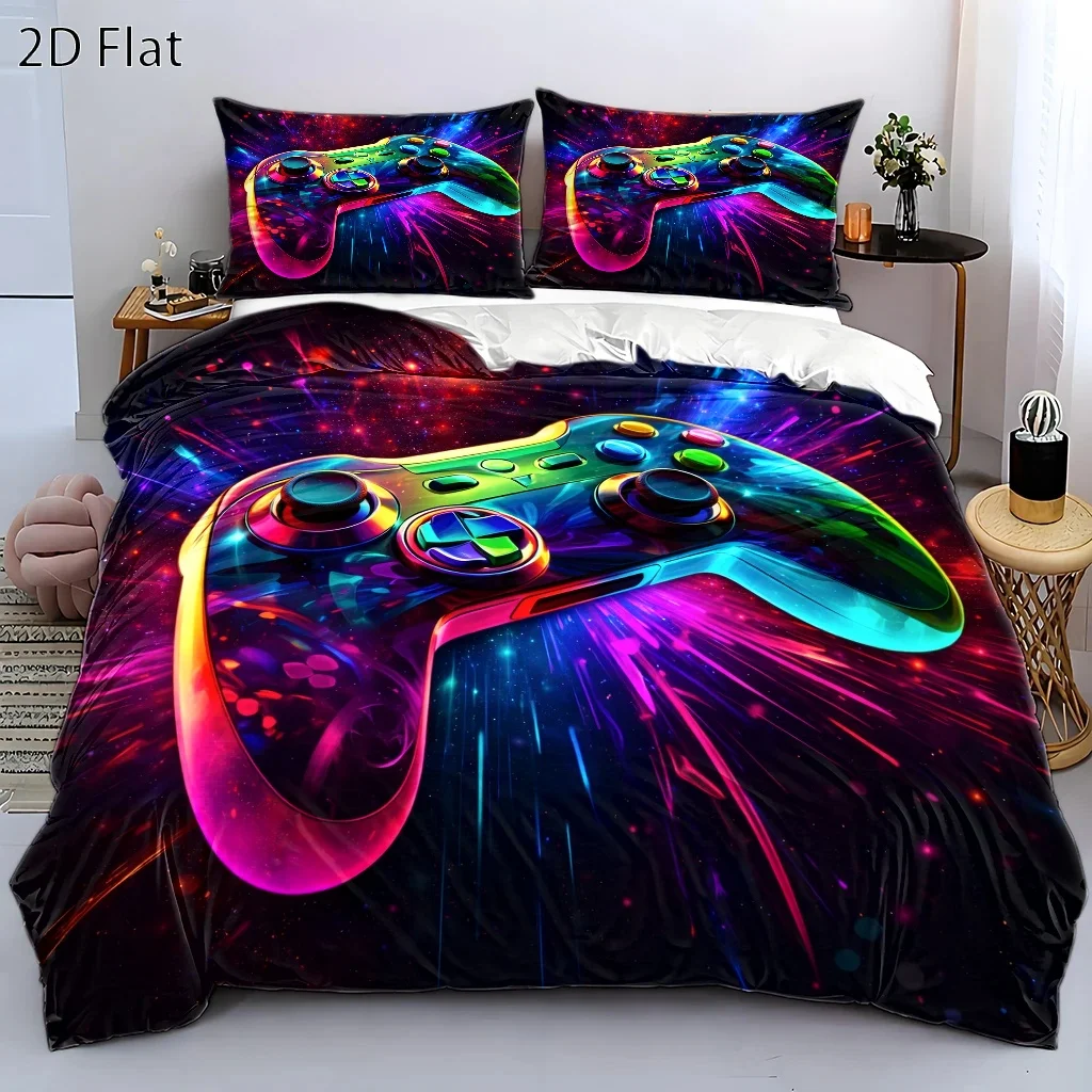 Set di biancheria da letto con motivo controller da gioco colorato in 3 pezzi (1 copripiumino + 2 federe), set copripiumino adatto a tutte le stagioni, lavabile in lavatrice, design con cerniera