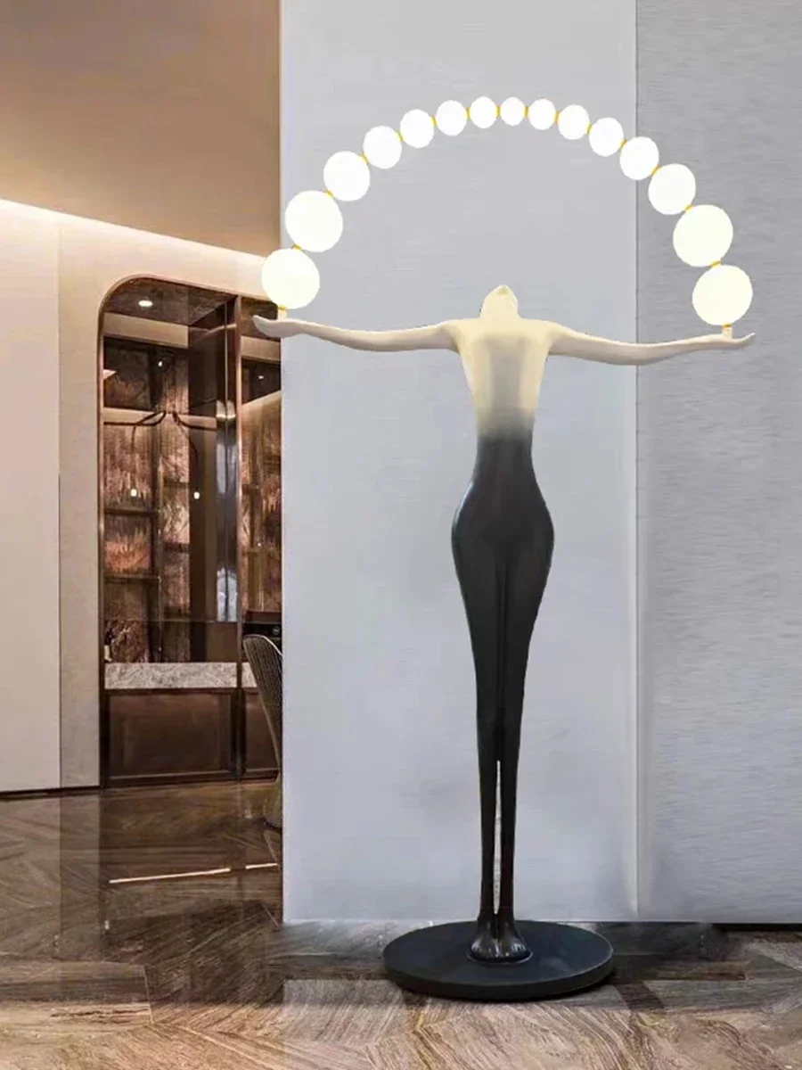 Creative Modern Abstract Art Figure with Lamp Floor Decorative Sculpture