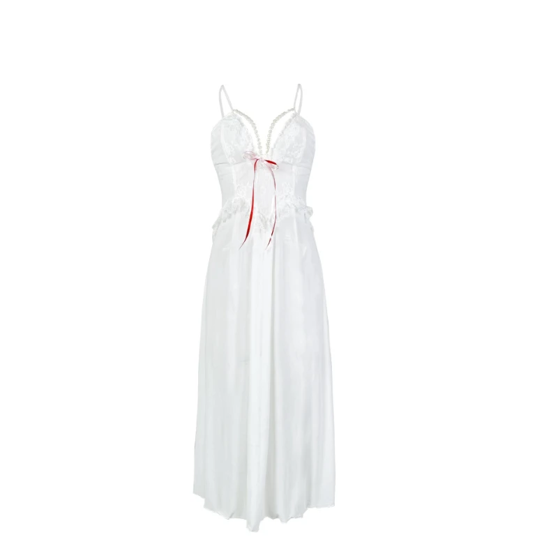 2026 Hot Selling New Slim Shoulder Strap Waist Cinching Solid Color Bow Decoration Design Sense Sleepwear Dress