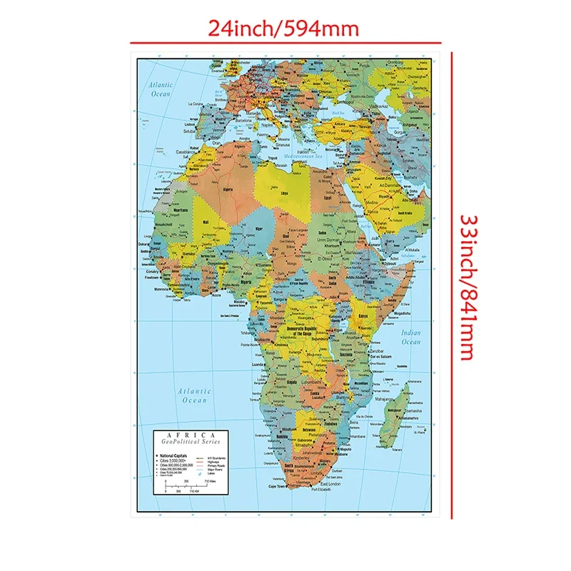 59*84Cm De Afrika Politieke Kaart Ingelijste Prints En Poster Niet-geweven Canvas Schilderij Thuis Room Decor schoolbenodigdheden