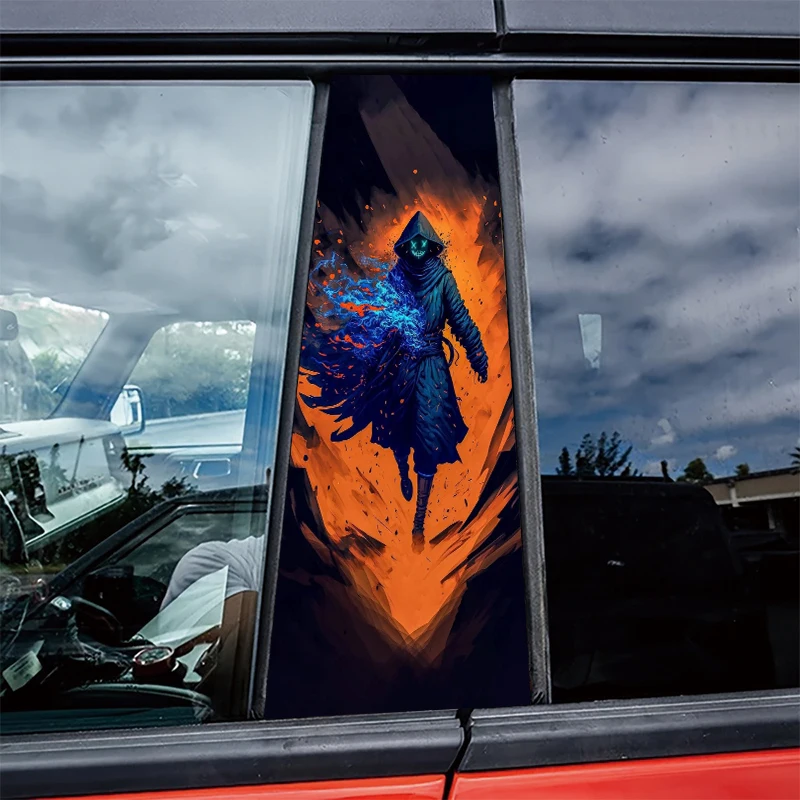 

2 pieces car center pillar stickers Shadow Flame Wanderer Scratch-resistant protective film