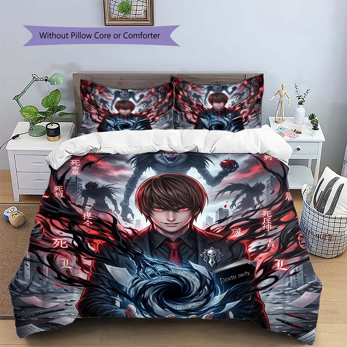 Death Note Pillowcase & Duvet Cover Set - Anime Aesthetic Exclusive - Bedroom Set - Fabulous Gift for Anime Lovers YUN6511