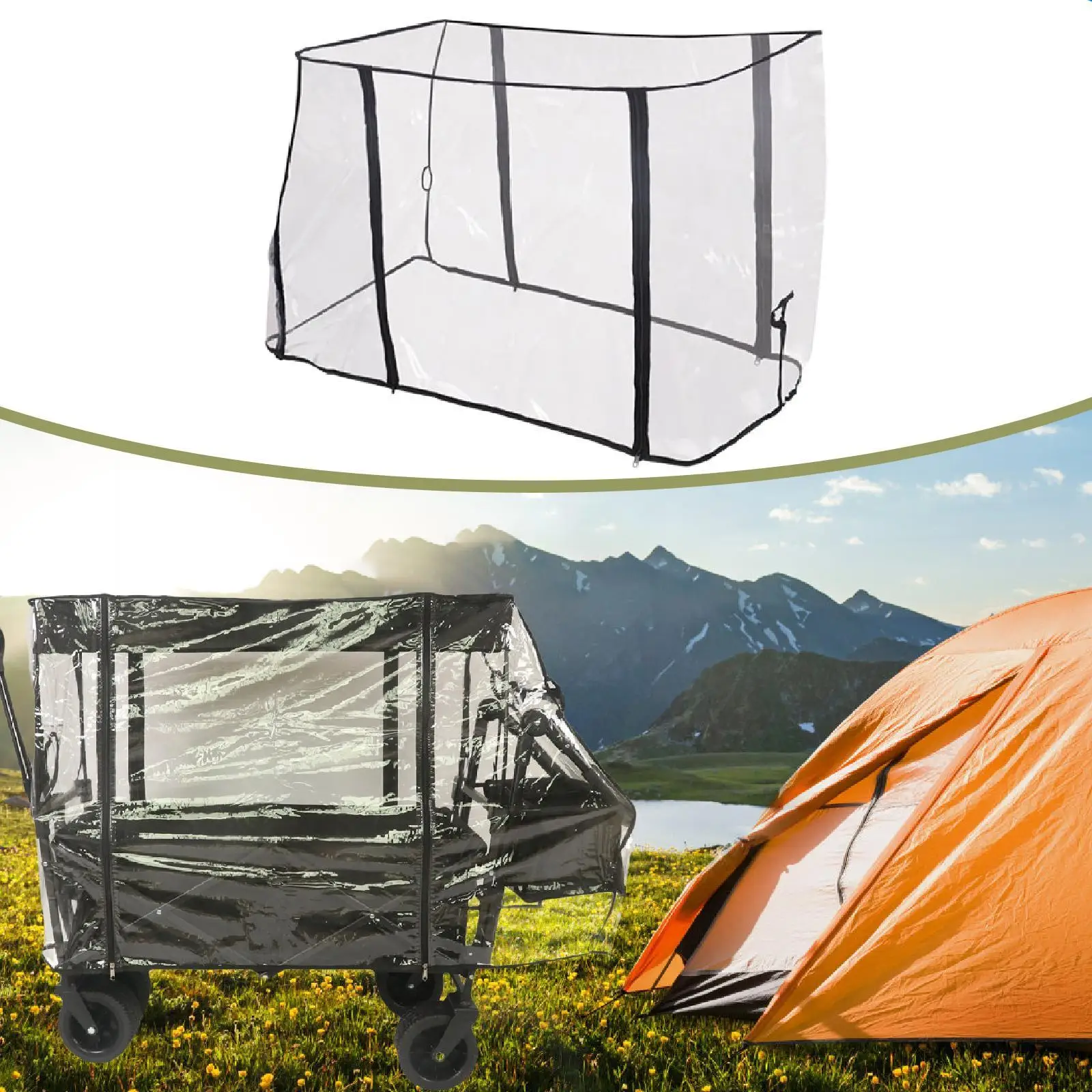 

Wagon Canopy Rain Cover PVC Transparent Waterproof with Double Zips Protective Cover for Garden Shopping Camping Outdoor Picnic