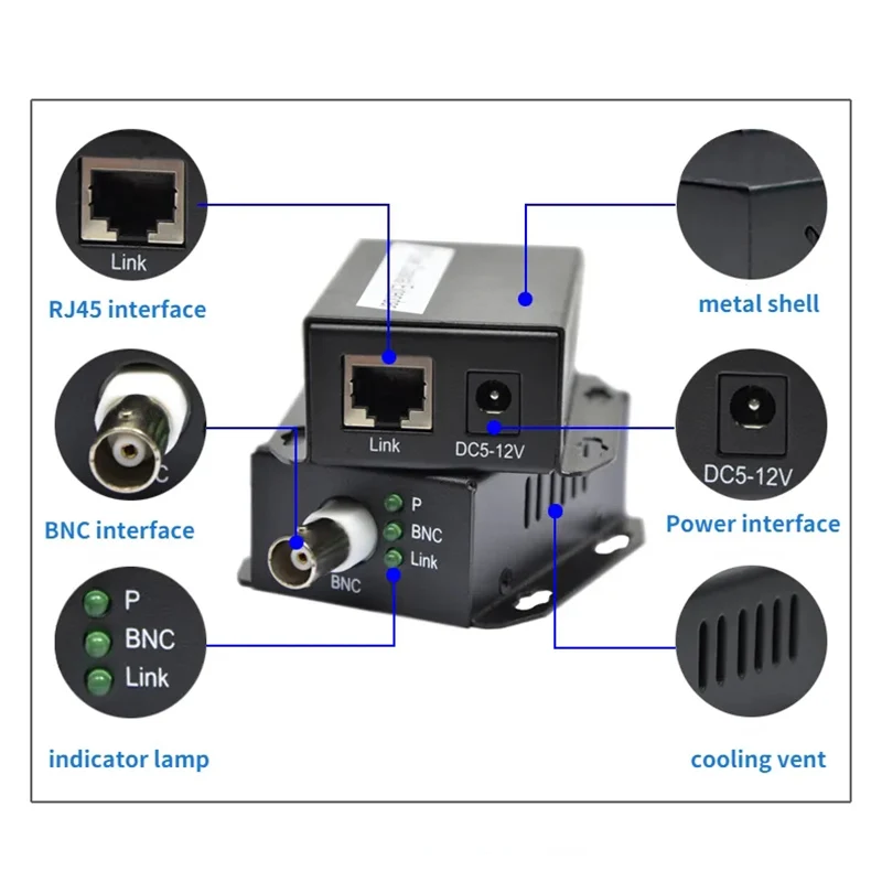 IP Network to Coaxial Extender Transfer from Net Cable Transmission to Coax Line 500M Ethernet RJ45 Converter for CCTV camera