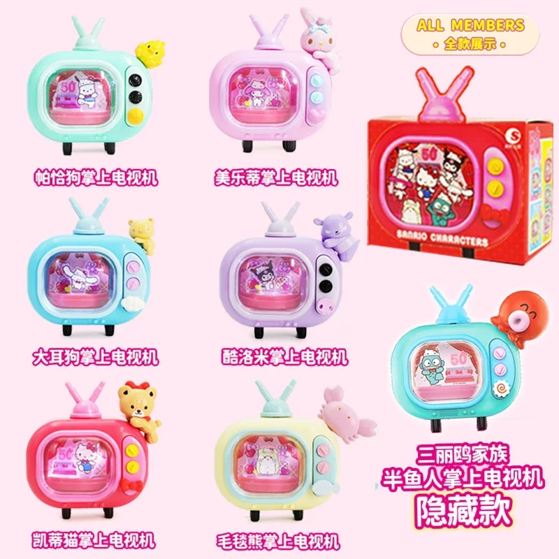 Sanrio família olá kitty 50th bolso tv melodia kuromi cinnamoroll pochacco presentes brinquedo modelo anime figuras coletar ornamentos