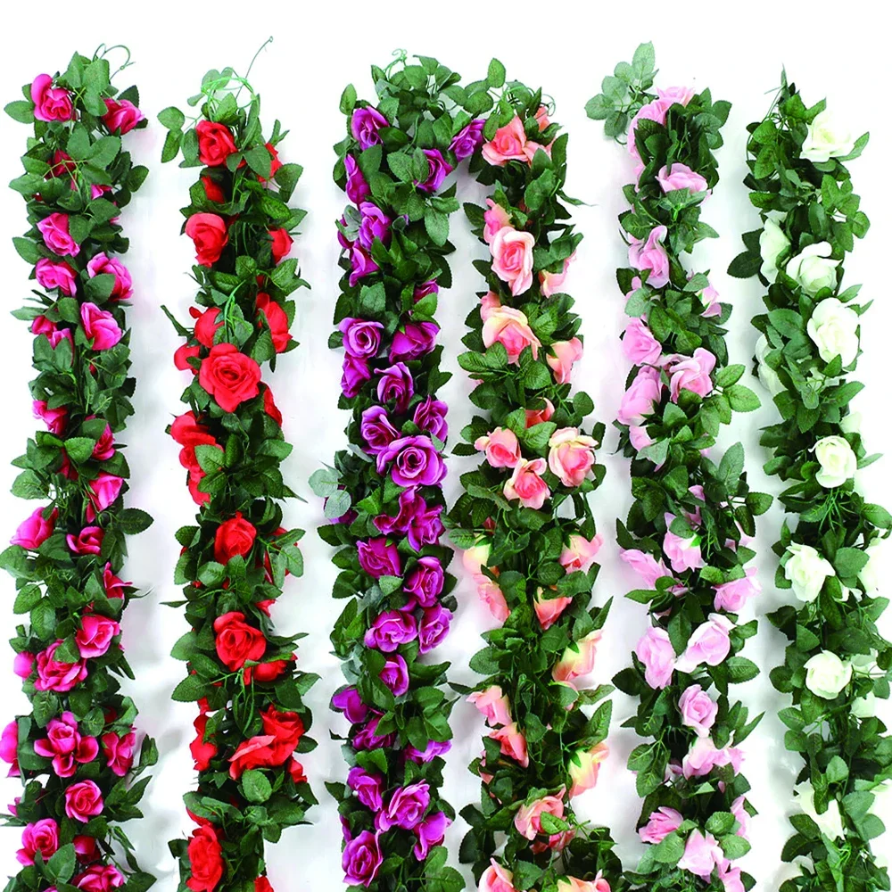 

2pcs Artificial Rose Flowers, Fake Roses Vine Flowers Plants Garland Hanging Silk Rose Ivy Plants Vine for Home Party Wedding