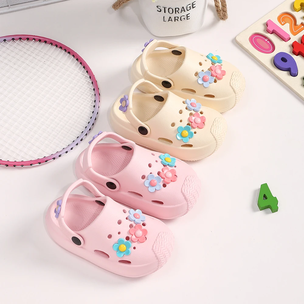 Summer Children's Shoes For Girls Casual New Flower Flat Solid Non-Slip Sandals Soft PVC Beach Sandal quick-drying Outdoor Shoes