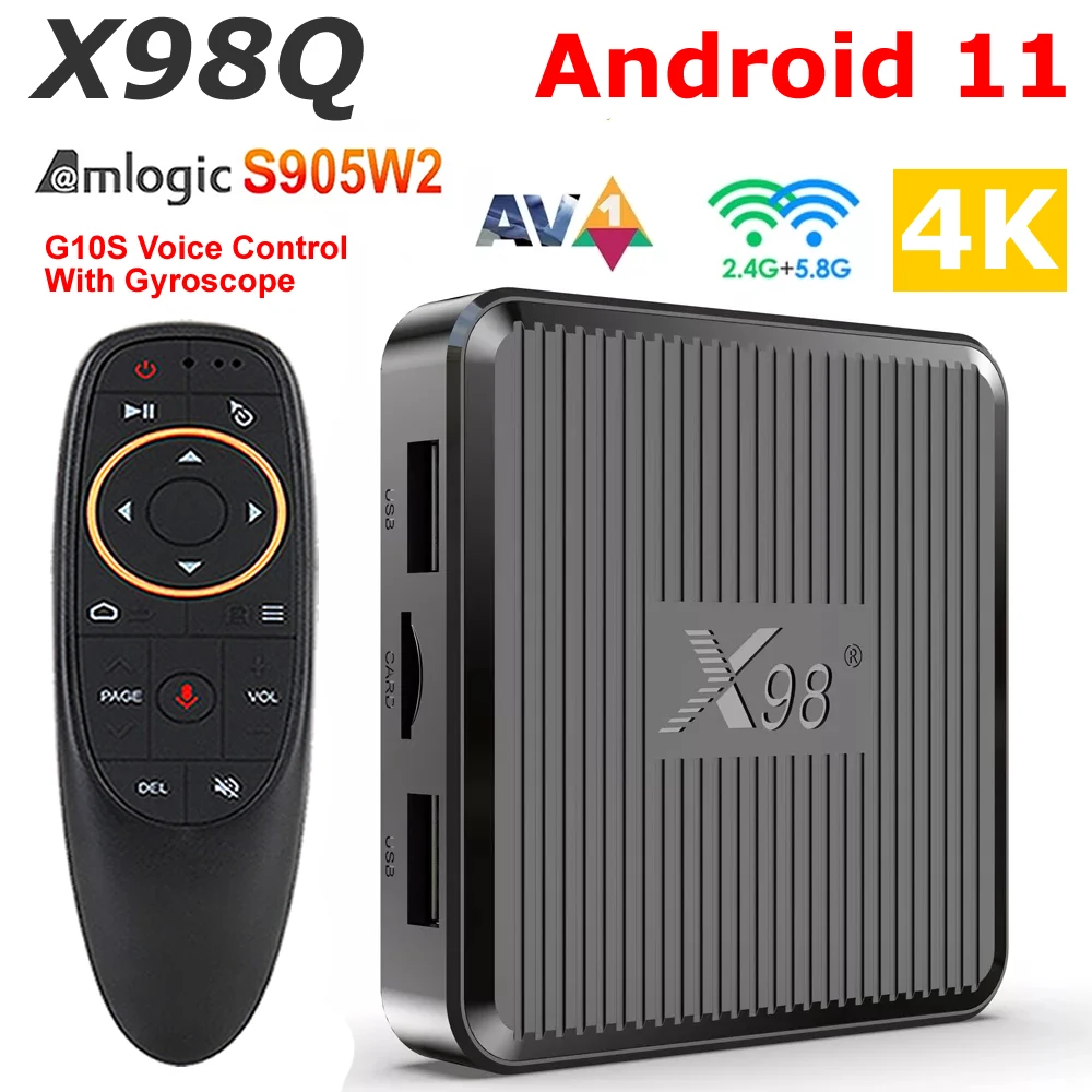 

X98Q Android 11.0 TV Box Amlogic S905W2 Quad Core AV1 2G 16G Media Player 5G Dual Wifi 802.11 AC 3D HDR 4K Set Top Box