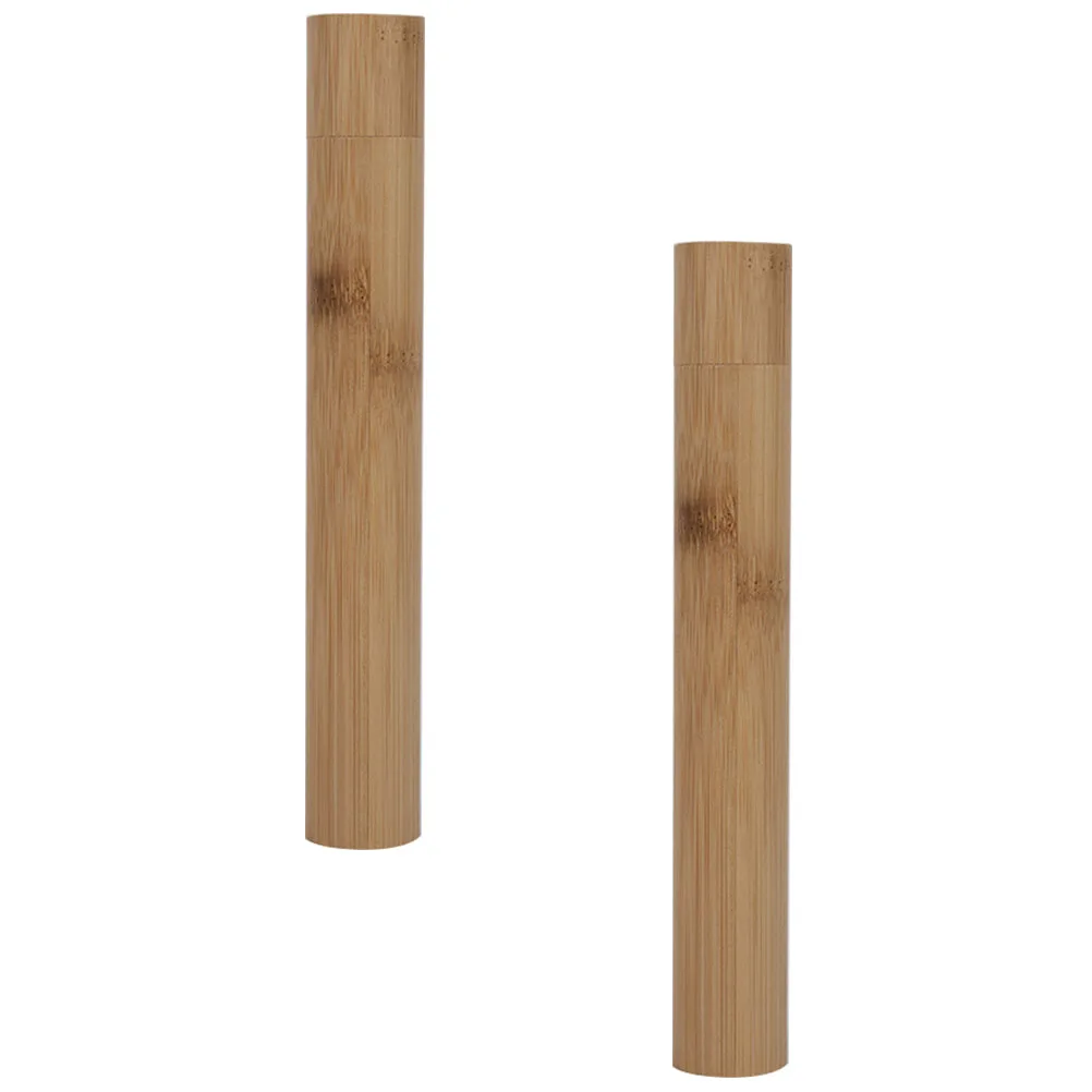 

2Pcs Toothbrush Organizer Portable Compact Travel Storage Box Wood Color Outdoor Toothbrush Holder Cleaner Storage Container