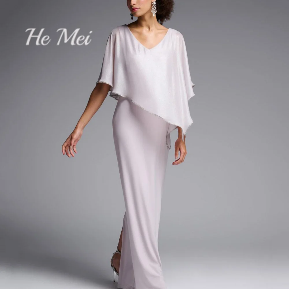 He Mei Simple Women Gowns Casual Beach V-Neck Formal Dress Tank Floor Length Mother Dresses Robes Invitée Mariage