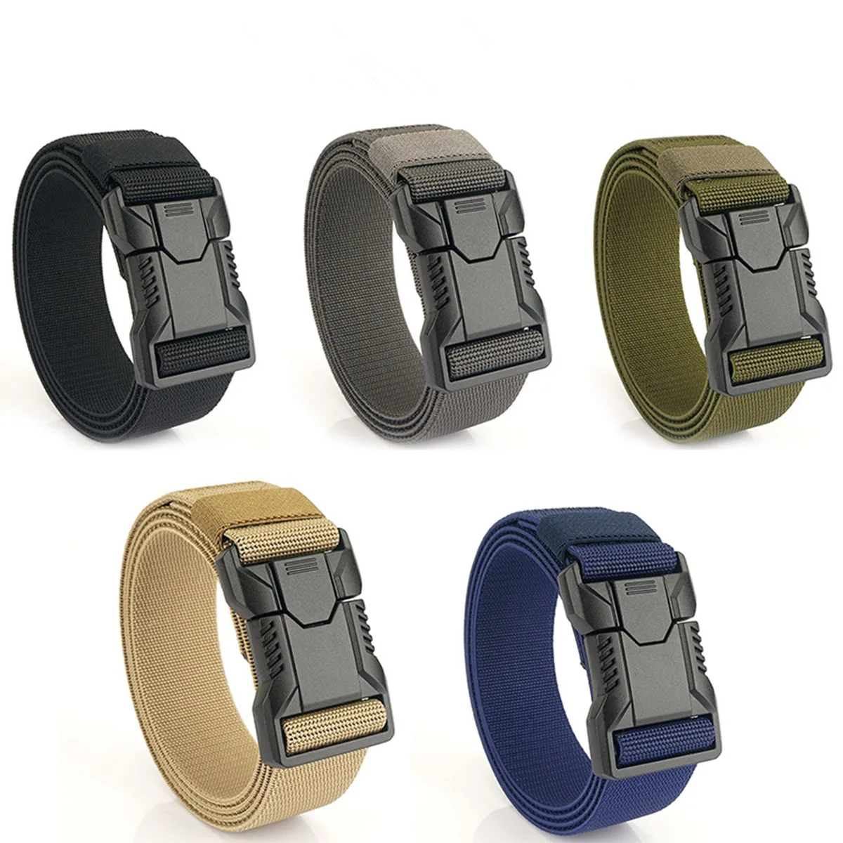 Men's 3.8cm Tactical Belt with Plastic Buckle Elastic Webbing Military Nylon Waistband for Breathable Stretch Outdoor Training
