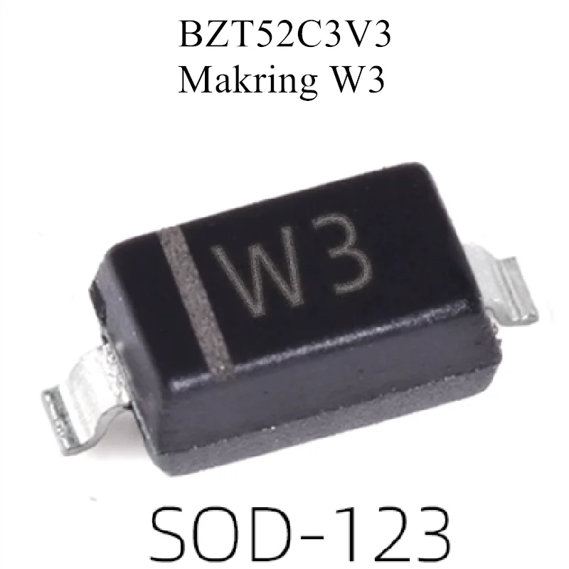(100pcs) BZT52C3V3 (Marking W3) SOD-123 SMD 1206 3.3V Voltage Stabilized Diode