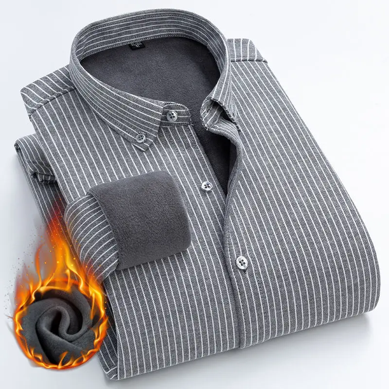 

Деловая осенне-зимняя теплая рубашка с утолщением флиса, мужские однотонные рубашки из ткани Оксфорд с вышивкой, повседневные рубашки с длинными рукавами