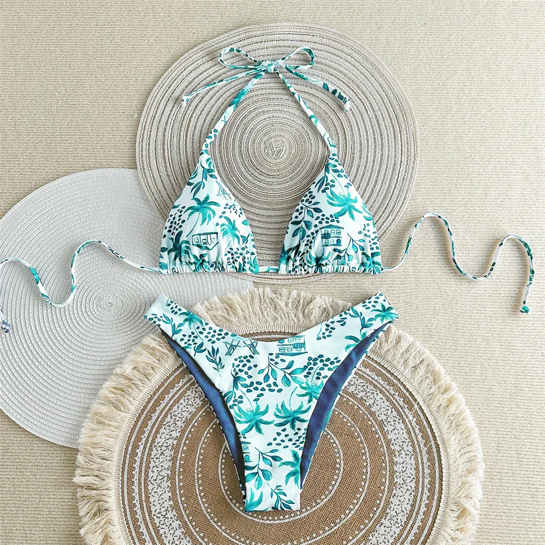 XS - L Neuer bedruckter Neckholder-Bikini, brasilianischer Bikini, Damen-Badeanzug, zweiteiliges Bikini-Set, Badeanzug für Damen, Badebekleidung, Badeanzug, Schwimmanzug V7173 – Detail 6
