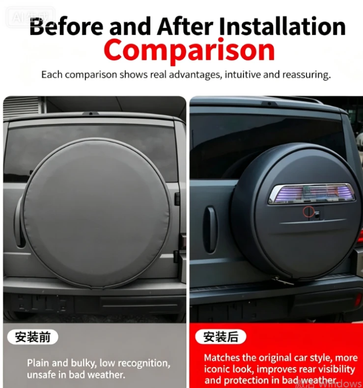For 2026 GWM Tank 700/Hi4-T/Hi4-Z [Spare tire protective cover + spare tire light] dynamic flowing water daytime running lights