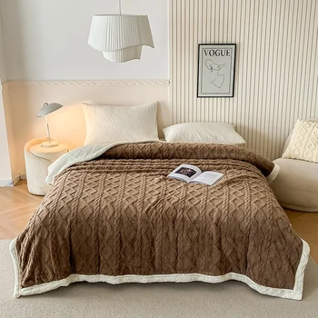 Soft cozy warm Sherpa double layer throw blanket for living room sofa chair bed, fleece thick warm nap blanket for winter