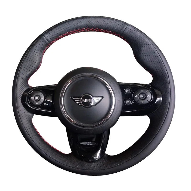 100% Fit For Mini JCW Clubman JCW Convertible JCW Countryman Hand-stitched black Genuine Leather car steering wheel cover