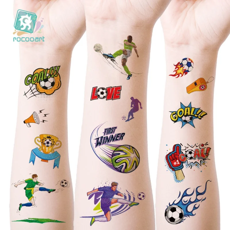 6 Piece 2024New Glitter Futebol Crianças Desenhos Animados Bonito Cor Impermeável Tatuagem Adesivos