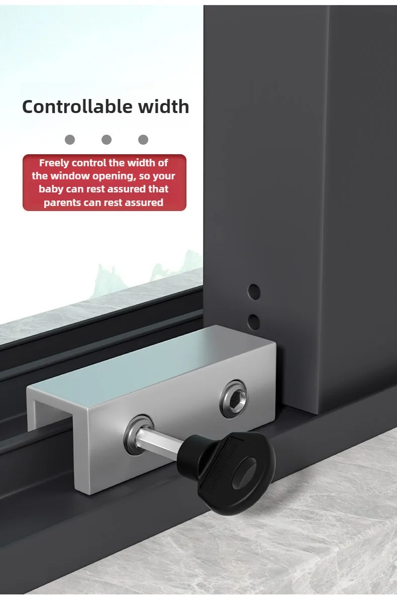 1/2 Stück Verstellbarer Fensterstopper Sicherheitsschlösser für Kinder und Haustiere Diebstahlsicheres Türschloss Ohne Bohren Schiebefensterschloss-Hardware – Detail 2