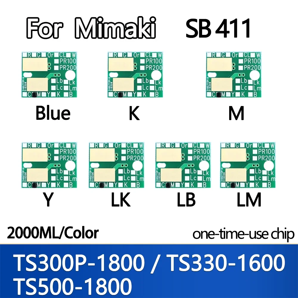 

2000ML SB411 SB 411 Ink Chip for Mimaki TS300P-1800 TS330-1600 TS500-1800 Ink Bottle disposable chip Blue K M Y LM LB LK