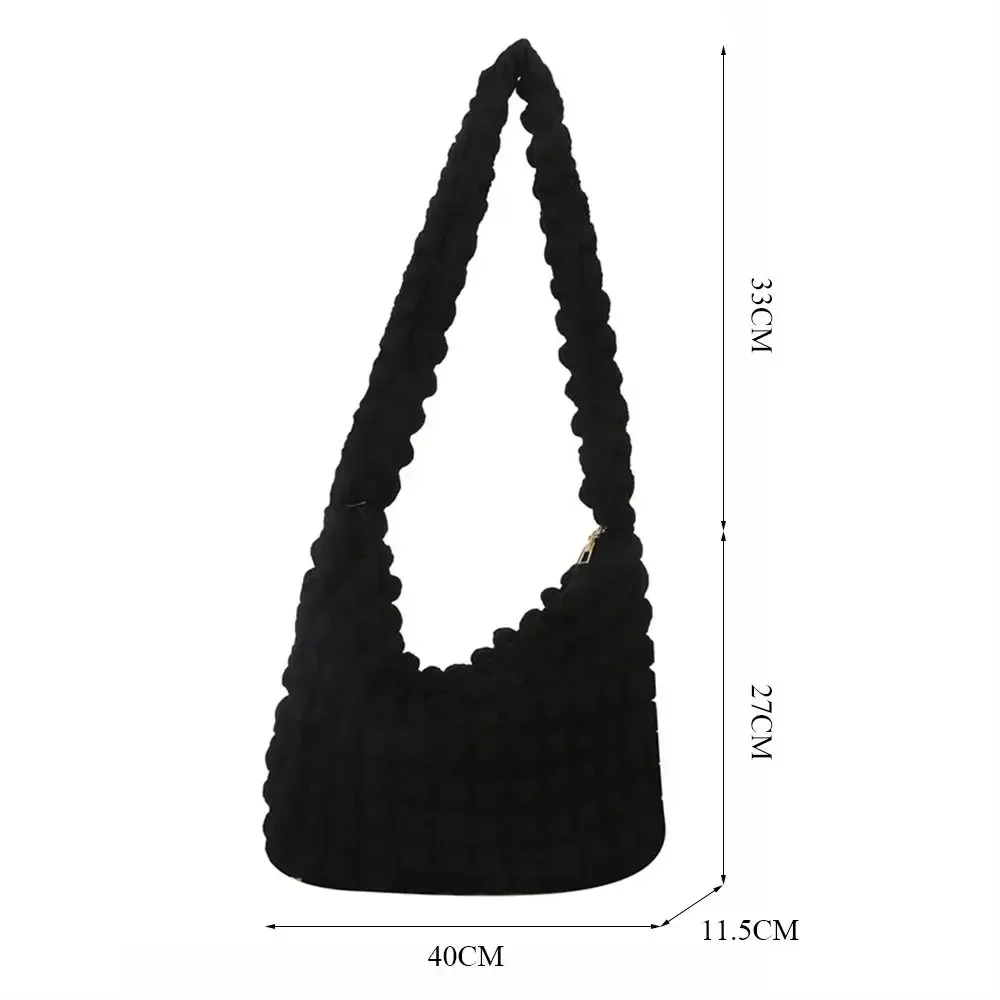 Plaid Quilted Shoulder Bag Cute Pleated Bubbles Large Capacity Underarm Bag Embroidered Solid Color Crossbody Bag Women