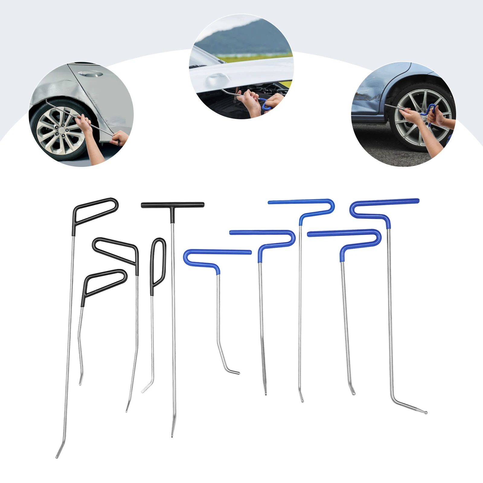 10PCS Dent Repair Rods Kit Paintless Dent Removal Rods Auto Body Dent Repair Hook Rods Repair for Most Car Dent Removal
