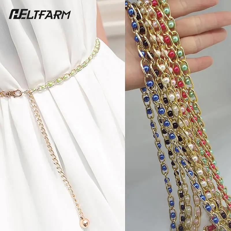 

Women's Dress Accessories Waist Chain Metal Chain Solid Pearl Versatile Apparel Accessories Pearl Thin Waist Belts