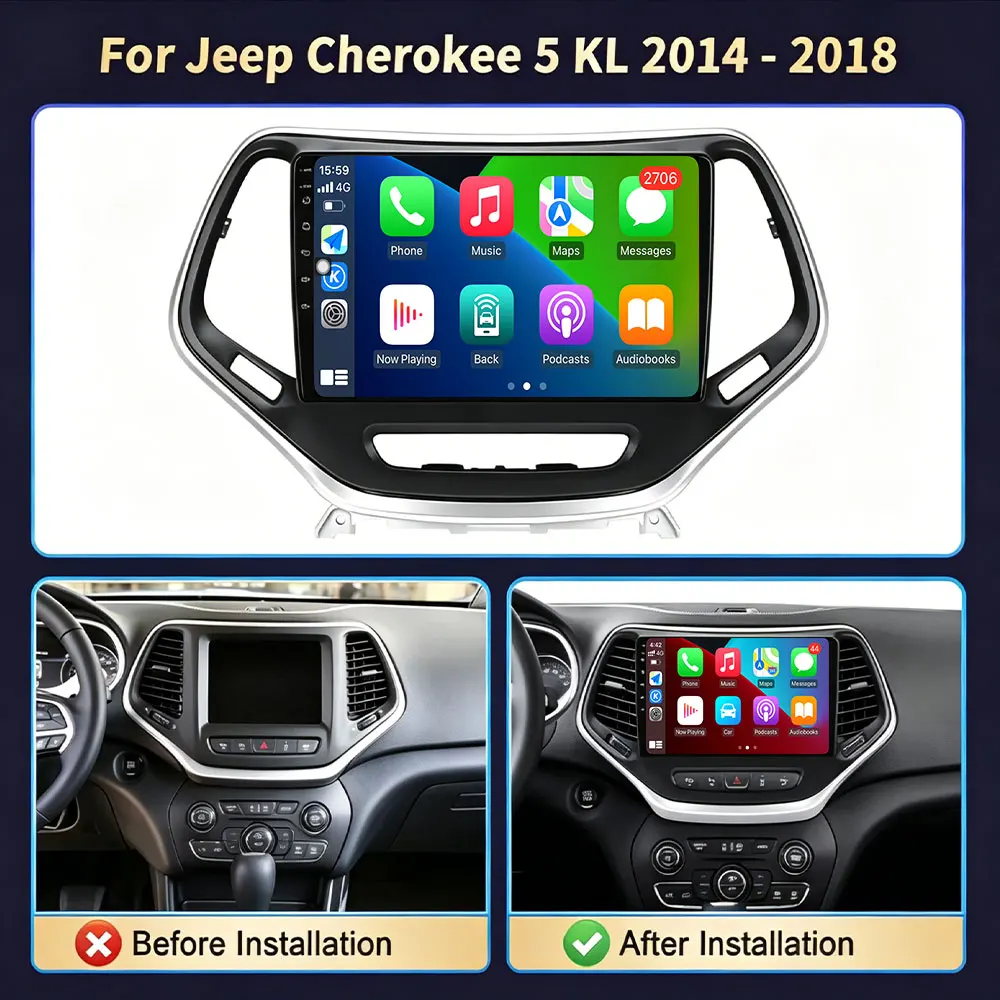 Smart System Android 16 For Jeep Cherokee 5 KL 2014-2018 Car Video Radio Multimedia Player Cooling Fan Bluetooth