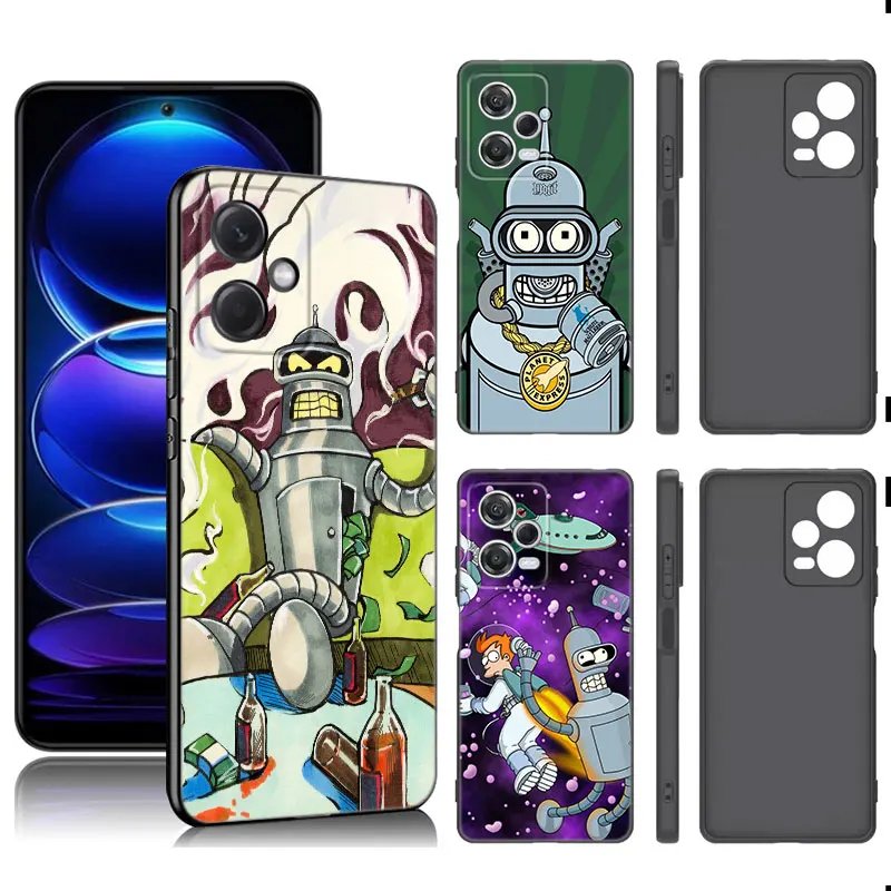 Cartoon Futurama Bender Black Silicone Phone Case For Xiaomi Redmi Note 9 10 11 11S 11T 12 13 Pro 5G Plus 9S 10S 12S