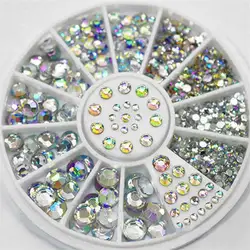 Puntas de rueda para decoración de uñas, cristales brillantes, 3D diamantes de imitación, Color blanco AB, Diamante Acrílico