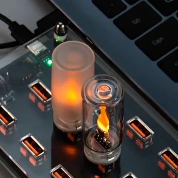 USB Flame Flickering LED Frosted Clear Glass Candle Night Light Simulated Flame for Car Home Room Laptop PC Festival Decoration