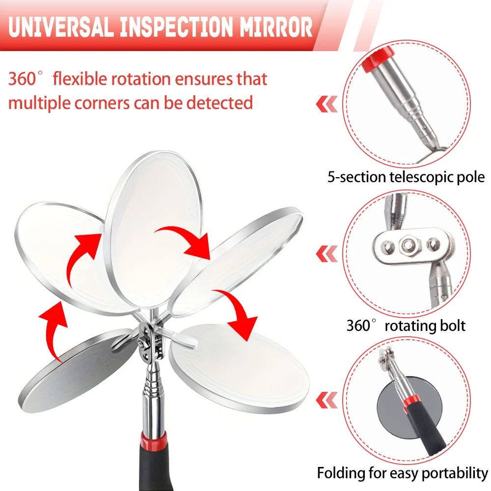 5PCS Portable Telescopic Magnetic Picking Up Tool with 360° Inspection Mirror For Extra Viewing Pickup Dead Angle Repairing Tool