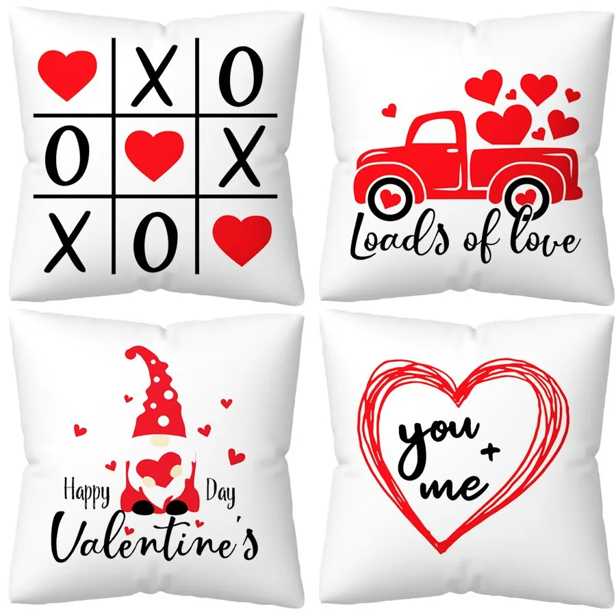 2025 Valentine's Day Heart Printed Cushion Cover 45x45 Love Wedding Square Pillowcase Spring Home Decor Pillow Cover for Sofa