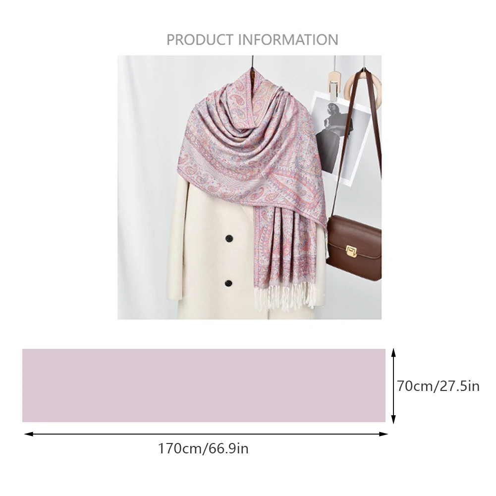

Women Soft Thick Cashmere Bohemian Autumn Scarf Floral Jacquard Pashmina Design Warm Shawl Poncho Stole Bufanda Blanket