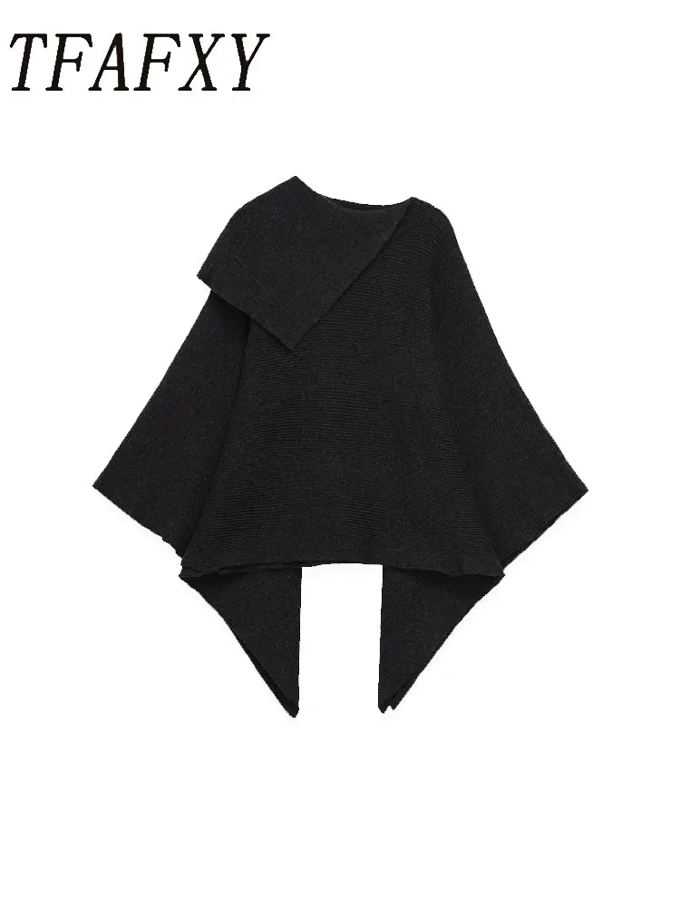 

TFAFXY вязаный женский свитер, осень 202, с длинным рукавом и шарфом, свободная куртка, женский повседневный плащ, куртка Y2K