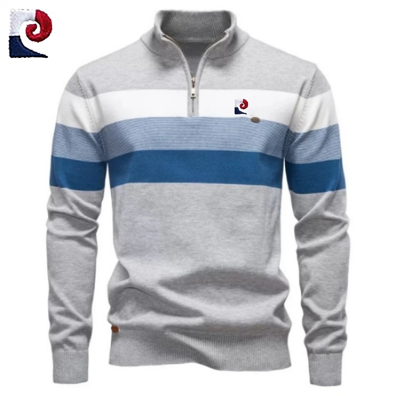 New autumn and winter men's high-quality knitted long sleeved half zipper polo shirt men's fashionable casual warm versatile top