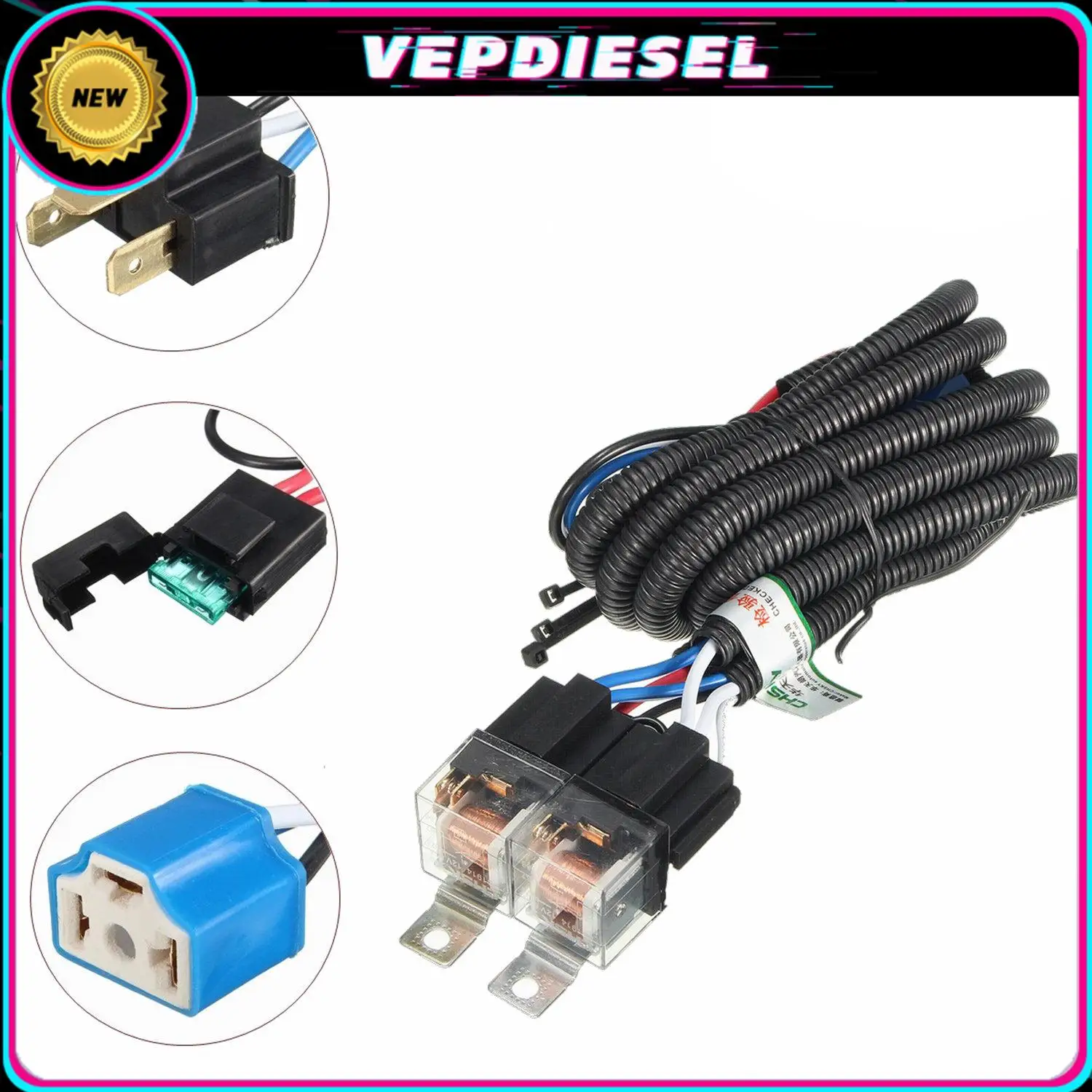 

H4 Negative-Switched LED Headlight Relay Wiring Harness Plug Kit FOR Generic Automobile Car Accessories