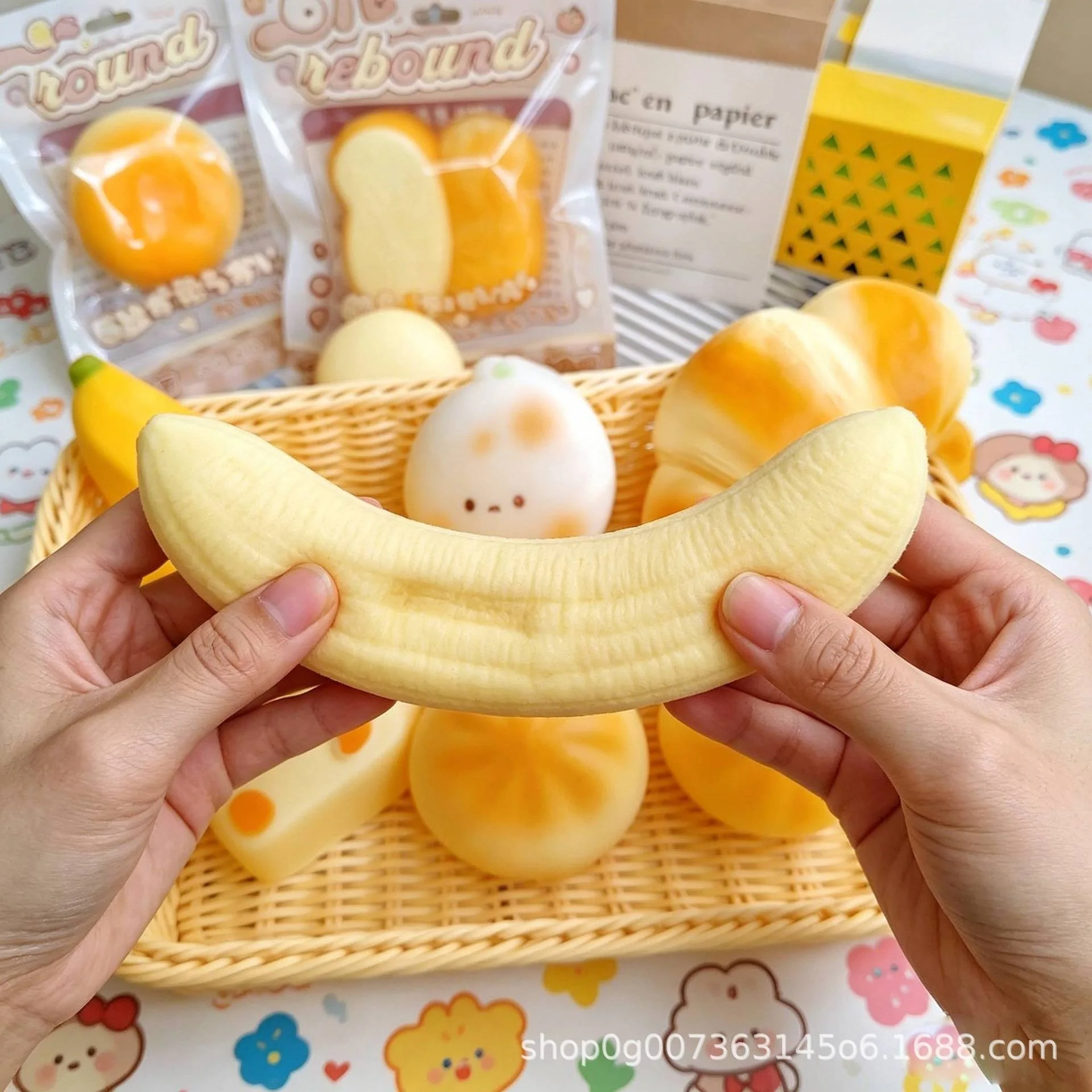 Banana Slow Rebound Squishy Toy Food Stress Relief Squeeze Toy Finger Suction Fidget for Students Classroom Decompression