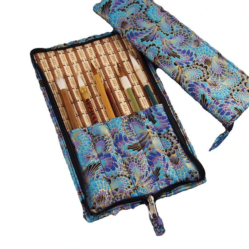 

Painting Brush Holder Chinese Calligraphy Brush Pen Rolling Bag Embroidery Watercolor Portable Bamboo Pencil Case School Supply