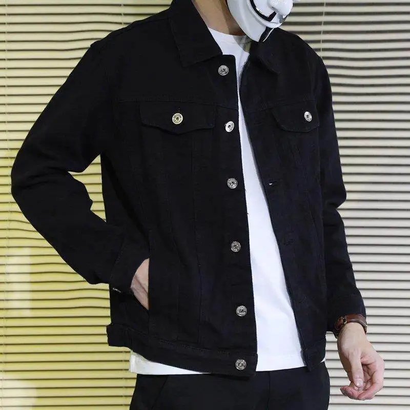 Men's Slim Fit Casual Pure Color Workwear Jacket Fashionable Denim Clothing Durable Washed Look Multi Pockets Non Iron Treatment