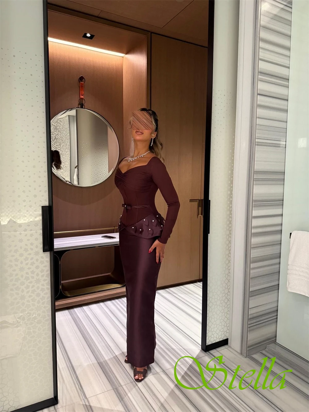 Customized Luxury Square Collar Evening Dress Sparkly Satin Mermaid Prom Dresses Classic Long Sleeves Special Occasion Gowns