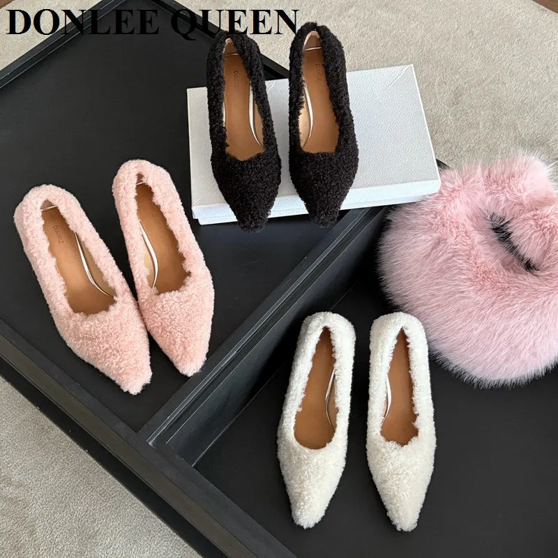 2025 Spring New Pointed Toe Shallow Pumps Slip On Women Shoes New Fashion Plush Heels Elegant Dress Pumps Sexy Party Shoes Mujer