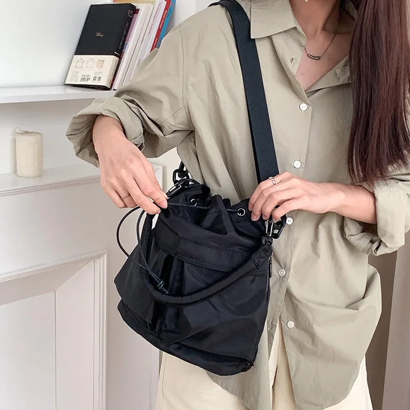 Women Shoulder bag nylon waterproof women large capacity handbag drawstring crossbody bag tote bag