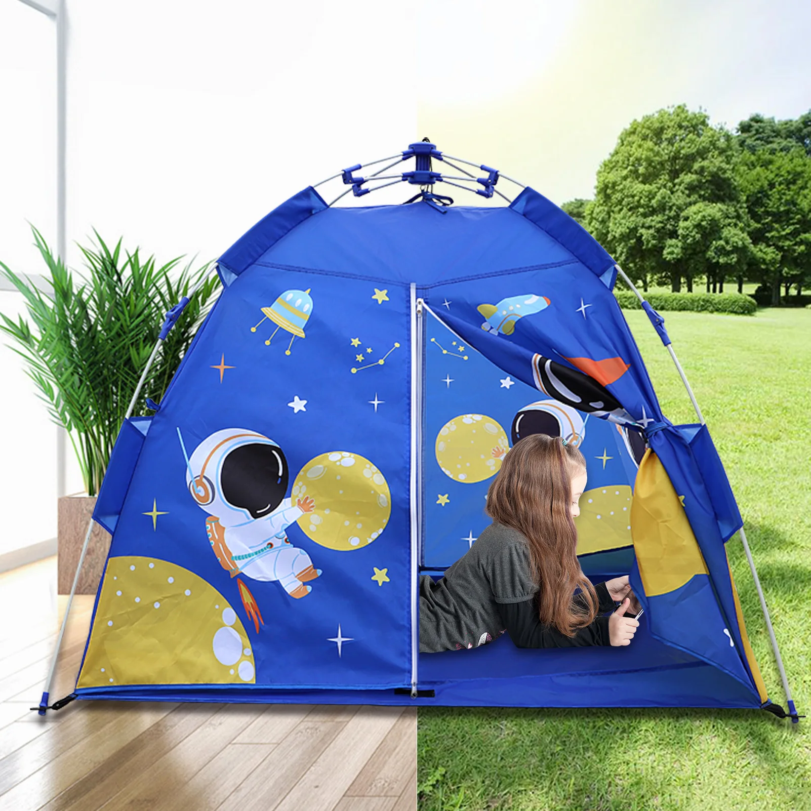 Portable Pull Rod Camping Tent, Foldable Quick Assembly Outdoor Shelter for Hiking, Travel, Picnic and Backyard Use