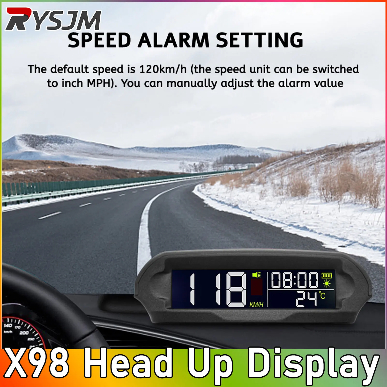 

Солнечная зарядка, беспроводной HUD X98, проекционный дисплей, GPS, дисплей скорости, автомобильный цифровой спидометр, км/ч, MPH, с сигнализацией скорости, высота