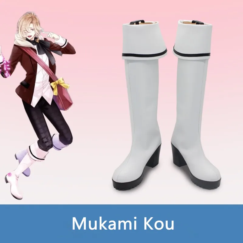 

DIABOLIK LOVERS Mukami Kou Cosplay Costume Shoes Handmade White Faux Leather Boots