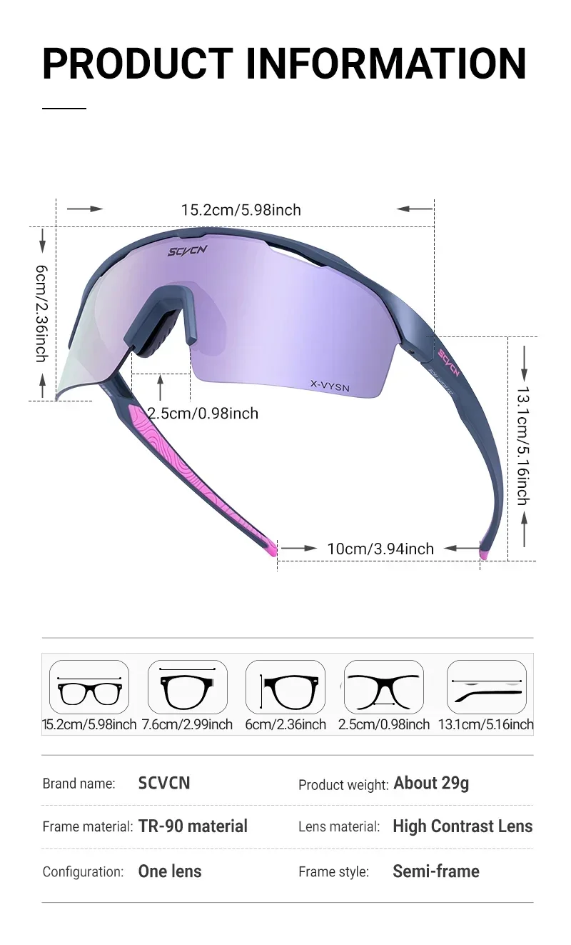 SCVCN Photochrome Sonnenbrille für Herren, Fahrradbrille, MTB-Bike-Sonnenbrille, Sportbrille, Laufbrille, Fahrradbrille, UV400, Damen – Detail 20